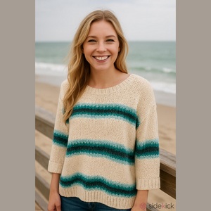 Women's J. Jill Cream and Blue Striped Sweater Size L